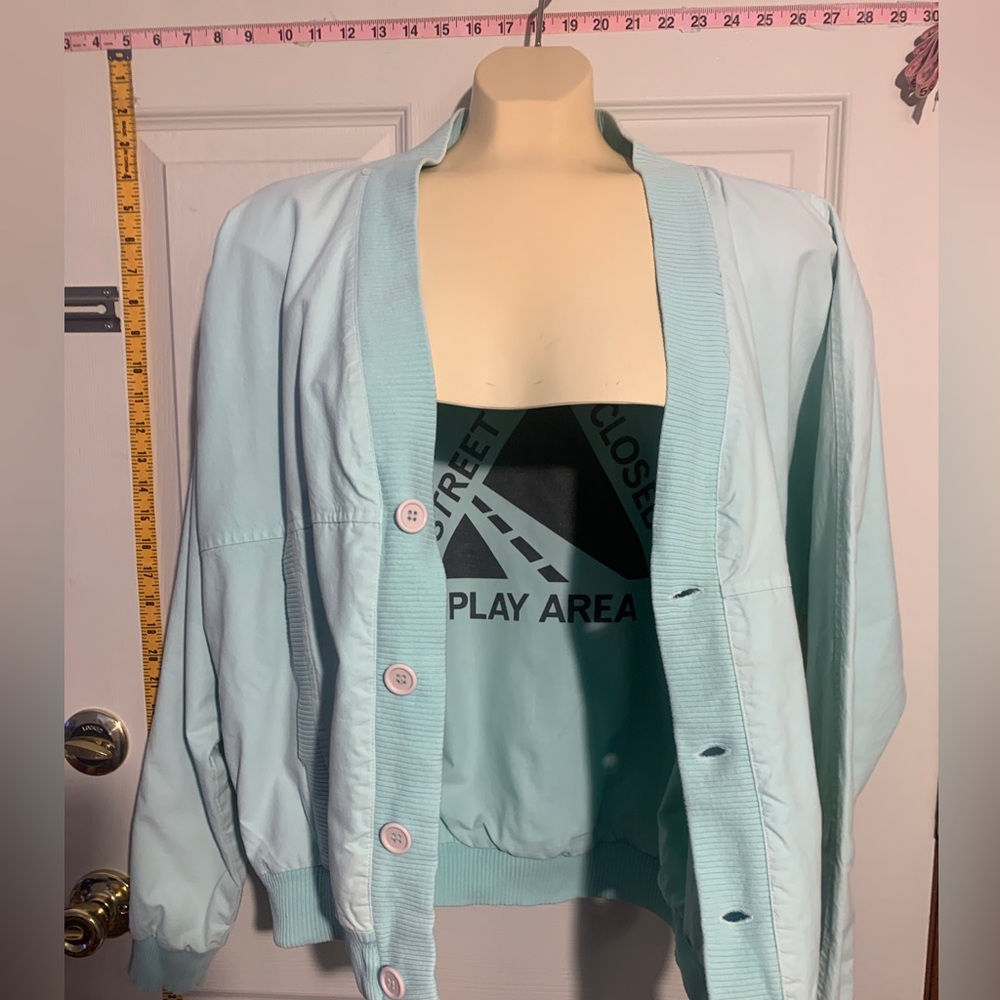 Vintage 1980s Ski Jacket Street Closed Play Area Blue Green Button-Up Size Small